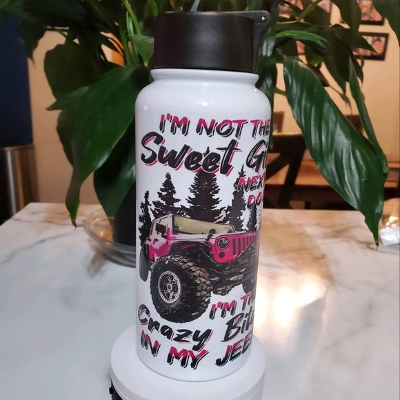 I'M THE Crazy BI*** IN MY JEEP 32oz Hydro Handle Bottle Tumbler 💜sale - Picture 1 of 10